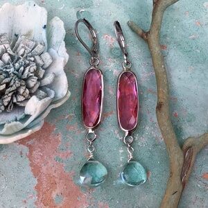 Elegant Pink and Green Dangle Earrings